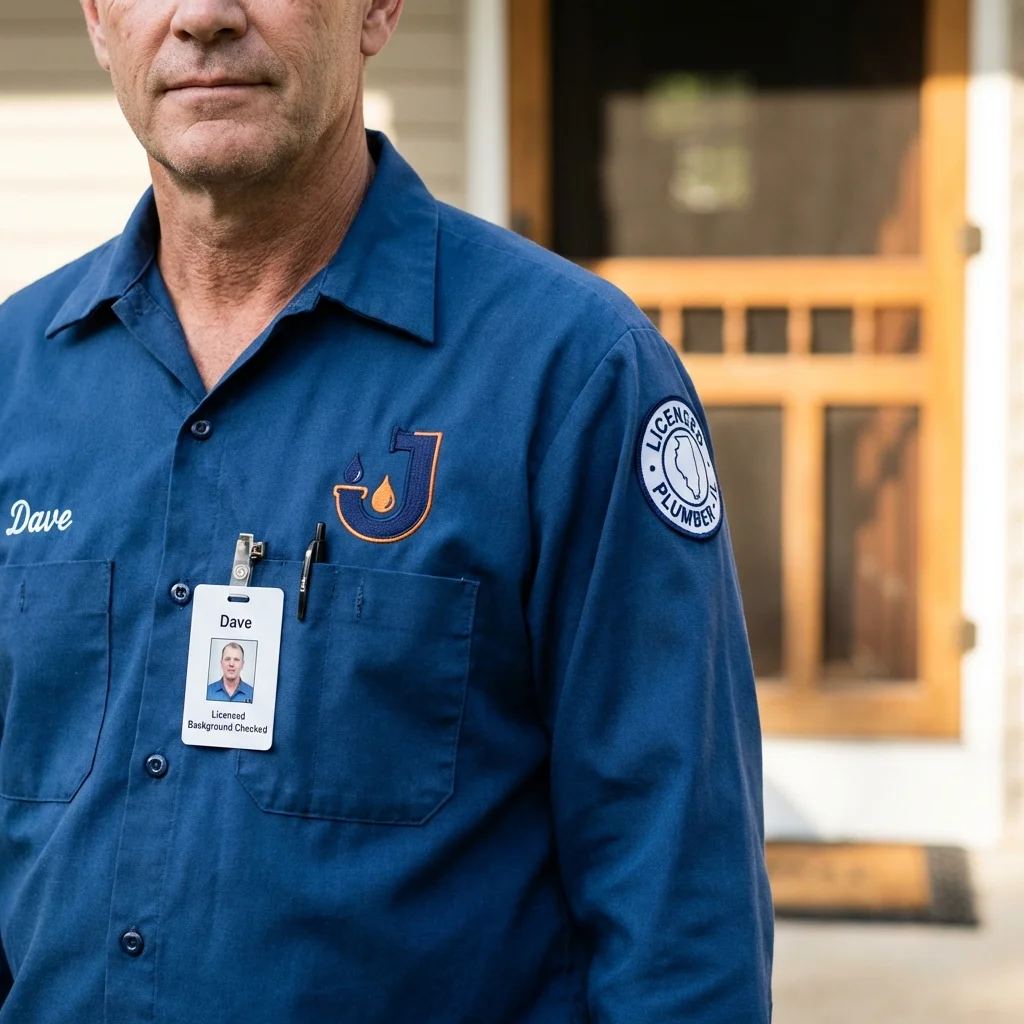 Licensed plumber showing ID badge in Haughton, LA