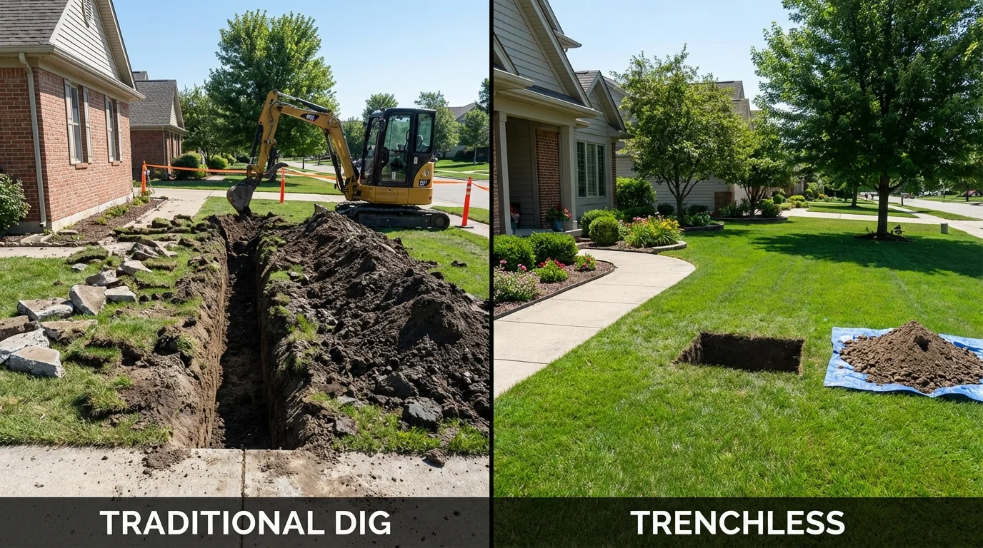 Trenchless sewer repair with minimal yard damage versus traditional excavation in Haughton, LA